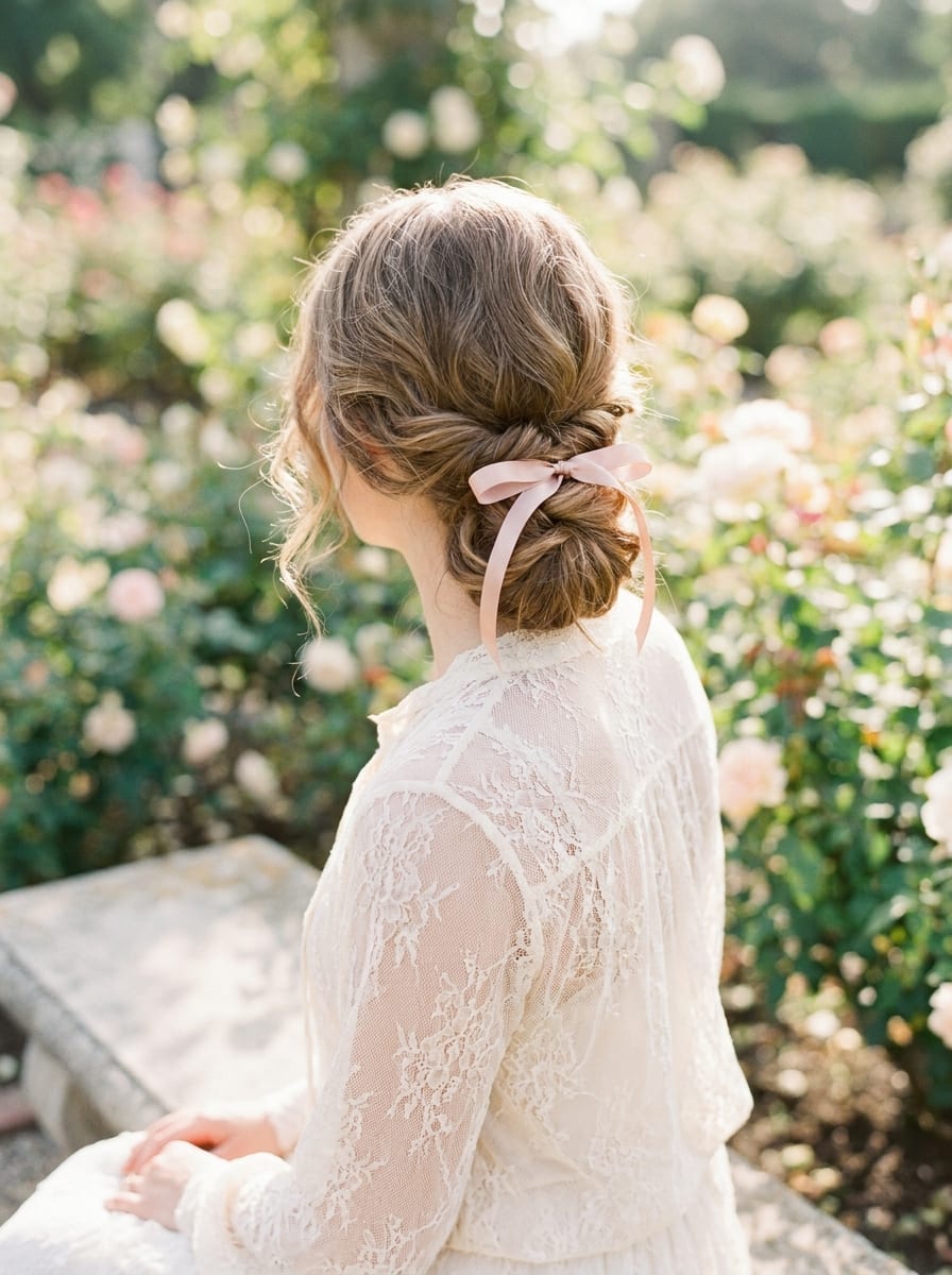 Low Bun mit Satinband - Festliche Frisur für mittellange Haare